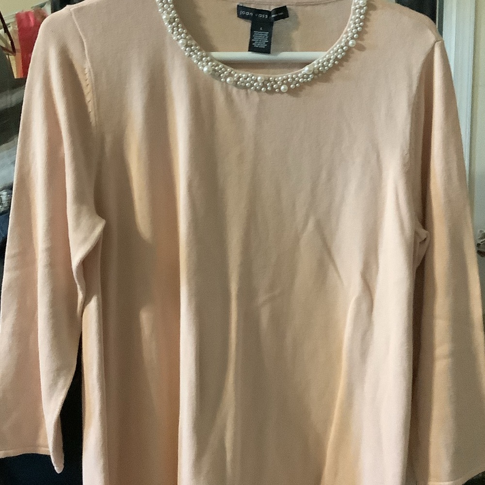 Joan Vass Blush sweater with Pearl‎ Embellishments